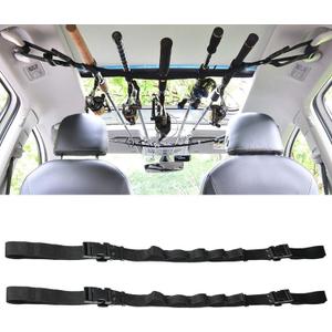 KUDES 2 Pack Vehicle Fishing Rod Holder for Car 5 Rod Capacity Adjustable 86.6 Inches Length Easy Install Fishing Car Rod Carrier Belt Strap for SUV Wagons Van (Black)