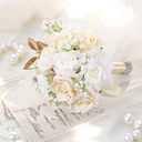 Wedding Bouquets for Bride - Realistic Silk Flowers Artificial Roses, 9 Inch Bridesmaid Bouquet for Ceremony, Church, Anniversary, and Home Decoration (White & Champagne)