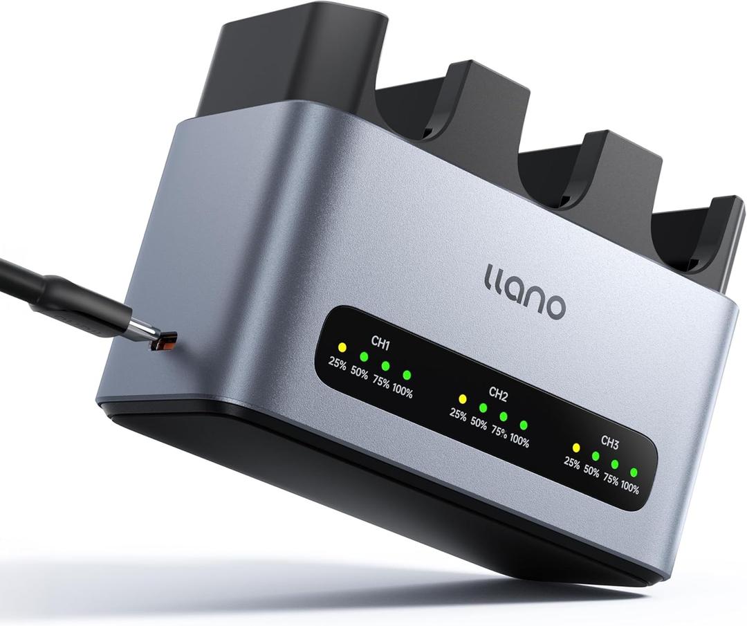 llano 30W LP-E6NH LP-E6P Battery Charger: Fast Three Slot for Canon Camera Batteries Canon EOS R5/R6/R7 Mark II, 5D/6D/7D Mark II/III/IV, 60D/70D/80D/90D, USB-C, LED, Durable CNC Aluminum