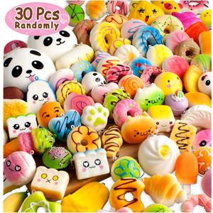 BUDI Upgraded Coluans 30Pcs Kawaii Squishies Random Super Slow Rising Squeeze Fidget Toy Bun Phone Straps Stress Relief Toys for Adults Birthday Favors for Kids Treasure Box Pinata Pretend Play