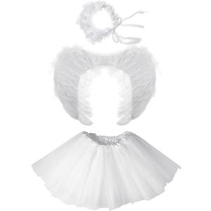 SATINIOR 3 Pcs Angel Costume for Woman Including Angel Tutu Skirt Headband Wing, Nativity Costume for Adults Christmas(Small,White) (One Size)