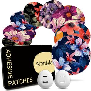 Dexcom G7 Adhesive Patches Flowers, Amolyfe 20-Pack Dexcom Stelo Overpatches, Waterproof, Bump-Proof with 2 Hard Caps and Tin Case Breathable, Medical Adhesive, 10-Day CGM Protection (B.Flower)