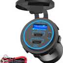 USB C Car Charger Socket  58W Lengthened RV USB Outlet 12V Socket Dual 20W PD3.0 USB-C and 18W QC3.0 Car USB Port with Button Power Switch for Boat Marine Motorcycle