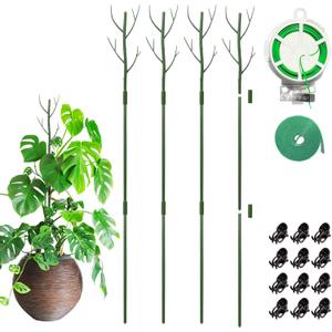 Monstera Plant Support, 43 Inch Plant Support Stakes Moss Pole for Indoor Plants with Orchid Clips Twist Ties and Plant Strap, Perfect Plant Stakes for Climbing Plant (4 Pack) (Green)