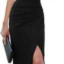Sarin Mathews Womens One Shoulder Long Formal Dress Sexy Summer Sleeveless Bodycon Ruched Wrap Split Cocktail Dresses Black M