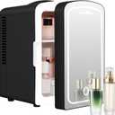 Iceblue Mini Fridge, Skincare Fridge with Dimmable LED Light Mirror, 4 Liter /6 Cans Small Refrigerator for Beauty & Beverages,Mini Fridge for Bedroom, Car, Office & Dorm, Gift - Black