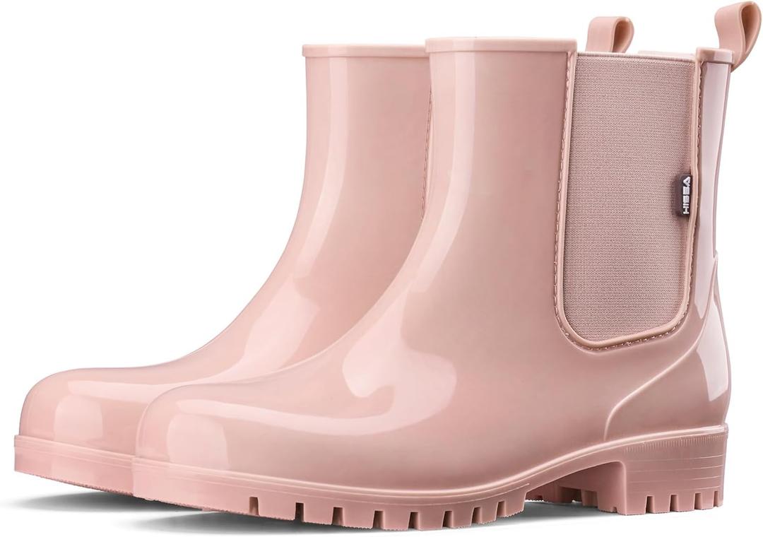HISEA Short Rain Boots for Women Waterproof Garden Shoes Anti-Slipping Ankle Chelsea Rainboots for Ladies with Comfort Insole Lightweight Stylish Rubber Rain Shoes Outdoor Work Booties (10, Pink)