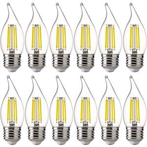 FLSNT LED Chandelier Edison Bulbs 5000K Daylight, 60W Equivalent, Dimmable CA11 E26 Base LED Candelabra Bulbs, 550LM, 12 Pack UL,CA65 Listed.