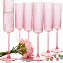 36 Pack Pink Plastic Champagne Flutes - 6oz Ribbed Disposable Champagne Glasses - Clear Pink Vintage Mimosa Glasses with Long Stem Elegant & Lightweight for Wedding Party Mothers Day