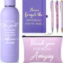 6 Pcs Christmas Employee Appreciation Gift Set 17 oz Stainless Steel Frosted Water Bottle Makeup Bag Notebook Ballpoint Pens Thank You Gift for Xmas Teacher Nurse Colleague (Purple)