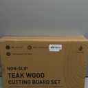 3 Pack Teak Wood Cutting Board Set for Kitchen Charcuterie Board Serving Heavy Duty Non Toxic Slip Over Sink Solid Thick Haus Wooden Chopping Board Large Big Small Meat Best Kitchen Essential Gift (Multi-Size Set | 3 Pack with Holder)