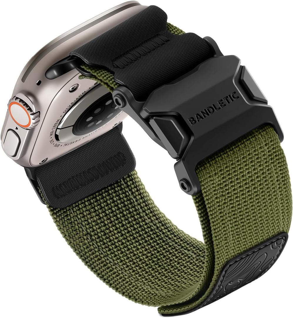 Bandletic Compatible with Apple Watch Ultra 2 Band, Magnetic Clasp Strap Designed for Apple Watch Band for iWatch 49mm(Ultra3 Ultra), 46mm(Series 11 10), 45mm(9/8/7),44mm(SE3/SE2/SE/6/5/4),42mm(3/2/1) (Armygreen)