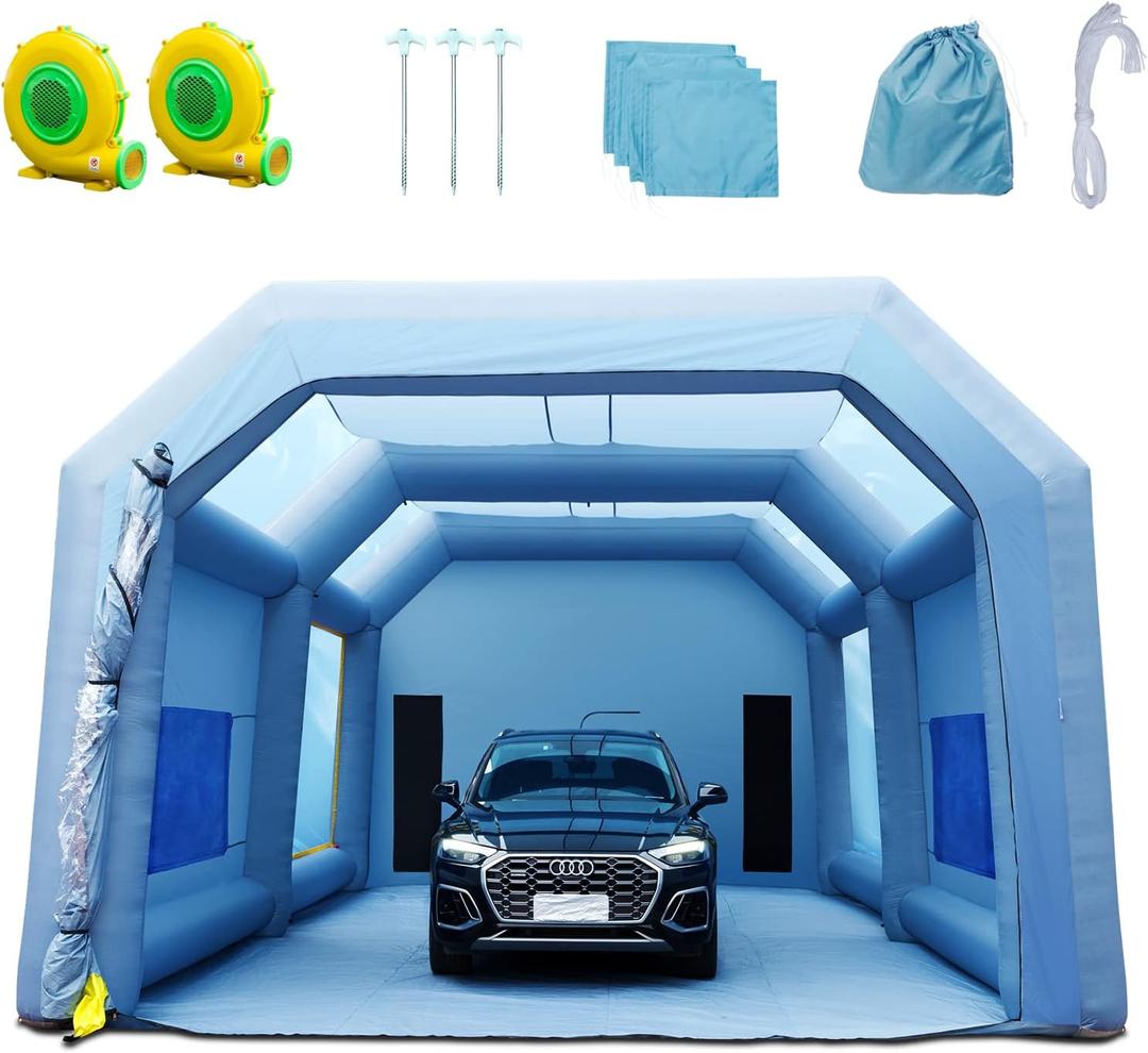 VEVOR Inflatable Booth for Cars Trucks Large Spray Tent with High Powerful 950W+1100W Two Blowers, 33x20x13ft Painting Shelter with Air Filter System, Blue