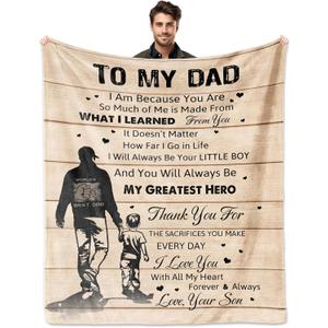 Dad Gifts from Son, Birthday Gifts for Dads Blanket 60"x50", Best Father Gift, Bonus Dad Gift Ideas for Father's Day Valentine's Day Anniversary Christmas, to My Dads Throw Blankets (Beige)