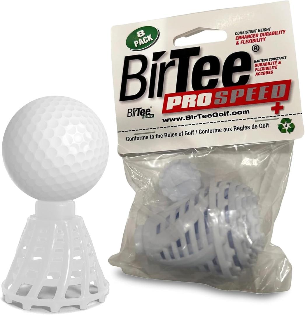 BirTee Golf Tees - PRO Speed Plus with Flexibility & Durability - 8 Pack. Indoor Golf Tees/Golf Simulator Tees/Winter Plastic Golf Tees (White)
