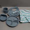 Silicone Baby Feeding Set, 10 Pcs Baby Led Weaning Supplies Baby Eating Essentials Set with Suction Bowl Divided Plate Adjustable Bib Soft Spoon Fork Cup with Lid Drinking Cup, Travel Bag (Blue)