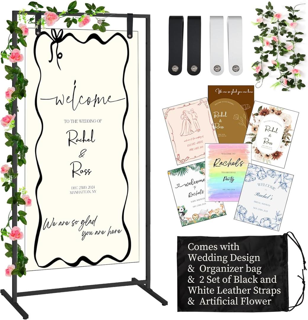 Gawicpy Wedding Sign Stand, Adjustable Gold Sign Stand | Fabric Display, Wedding Welcome Sign Stand, Indoor/Outdoor Display Stand (Black)