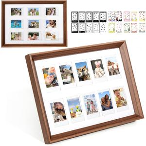 Mini 3 Inch Film Photo Frame for Fuji Polaroid Instax Mini 12/11/99/EVO Instant Camera, Wooden Frame Holds 2.2x3.4 Inches 10 Photos with Sticker for Wall & Tabletop Display (Only One)(Brown)