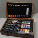POPYOLA Art Supplies, 269 Piece Deluxe Art Set with 6 Drawing Pads, Watercolor Paints, Crayons, Colored Pencils Set in Wooden Case, Creative Gifts for Adults Artists Beginners (Brown)