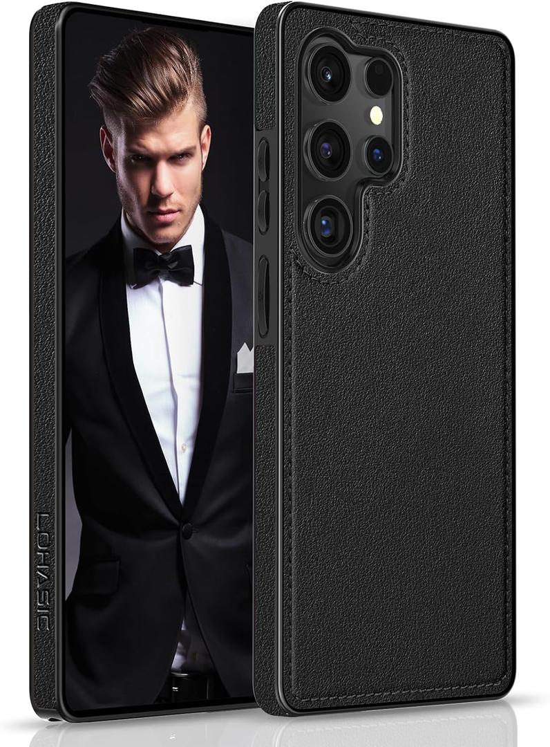 LOHASIC for Samsung Galaxy S25 Ultra Case, Slim Leather Luxury Business PU Non-Slip Grip Shockproof Bumper Full Body Protective Cover Men Women Phone Cases for Galaxy S25 Ultra 5G 6.9" 2025 - Black