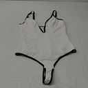 SHAPERIN Women's Deep V Neck Bodysuit Double Lined Plunge Tummy Control Shapewear Thong Body Suits Backless Cami Tank (Medium, Color Block-white)