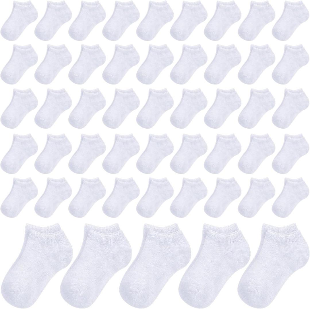 Handepo 50 Pairs Toddler Ankle Socks Low Cut Kids Crew Half Cushion Low Rise Sock Bulk for Babies Boys Girls (Medium, White)