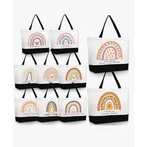Buryeah 10 Pcs Teacher Appreciation Gift Bags Bulk Flower Rainbow Employee Canvas Tote Bag Thank You Gift for Women Christmas