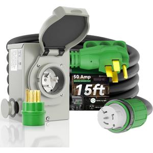 50 Amp Generator Cord 15FT and Power Inlet Box, Pre-Drilled 50 Amp Generator Inlet Box with Cord, NEMA 14-50P to SS2-50R Generator Cord Waterproof Combo Kit, ETL Listed