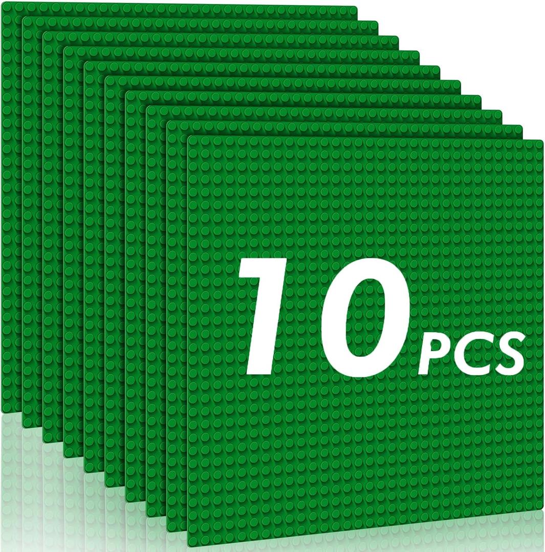 Pokiiulk Classic Baseplates Building Plates-Pack of 10 Large 10" x 10" Building Bricks,Compatible with All Major Brands,Perfect STEM Gift for Builders Age 3+ (Green) (CLASSIC (NOT STICKY))