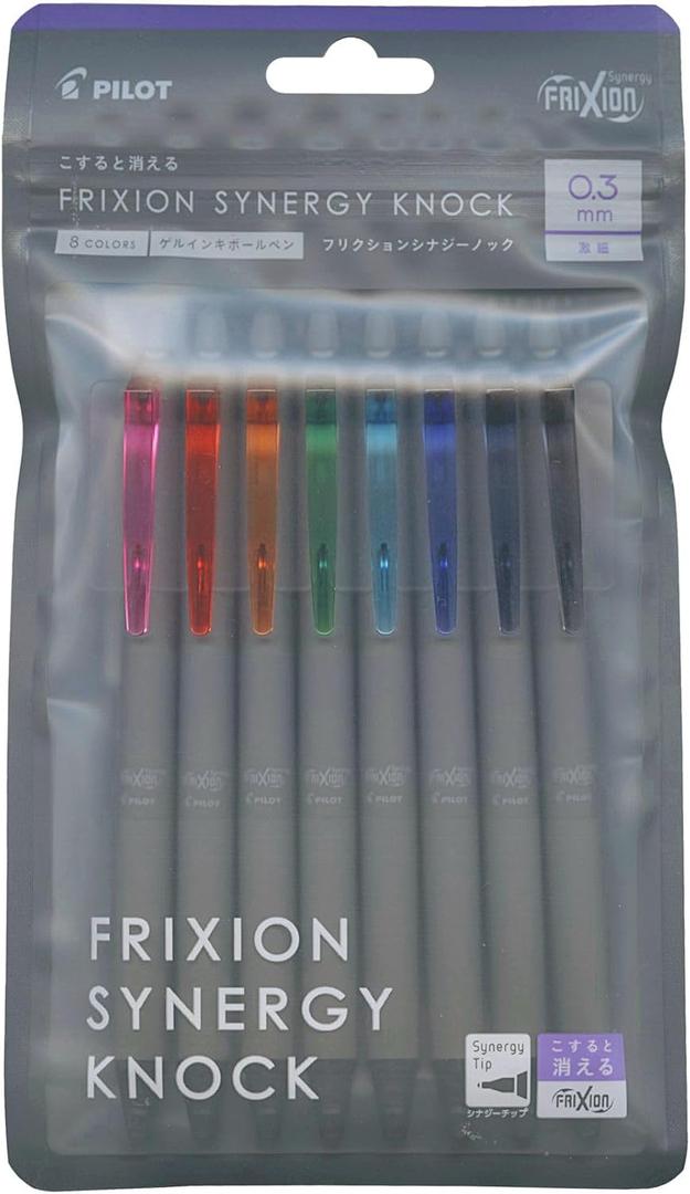 PILOT Ballpoint Pen, FriXion Synergy Knock, 0.3mm, Set of 8 Colors, LFSK138C