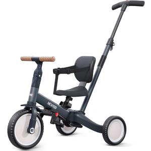 Newyoo Tricycle for Toddlers 1-3, Toddler Bike, Trike with Push Handle, Perfect Boys and Girls Birthday Gift and Toys, Balance Bike with Backrest and Safety Belt, TR007, Dark Gray