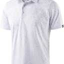 Men's Golf Shirt Short Sleeve Dry Fit Polo Moisture Wicking Print Collared Golf Shirts for Men Casual Lightweight (White, L)
