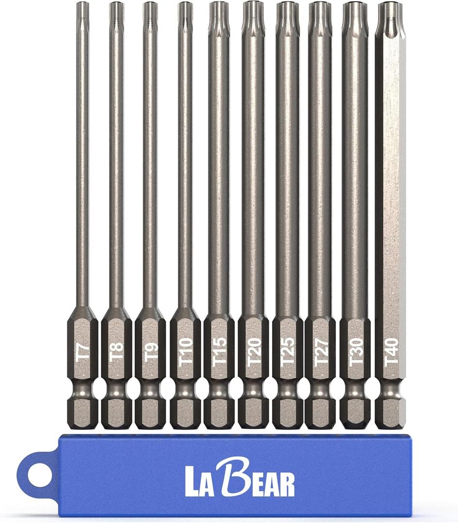 LABEAR - Tamper Proof TORX Bit Set, 10-Piece 6 Point TORX Security Screwdriver Bit Set. S2 Steel, 4" Star Bit Set (T7, T8, T9, T10, T15, T20, T25, T27, T40)