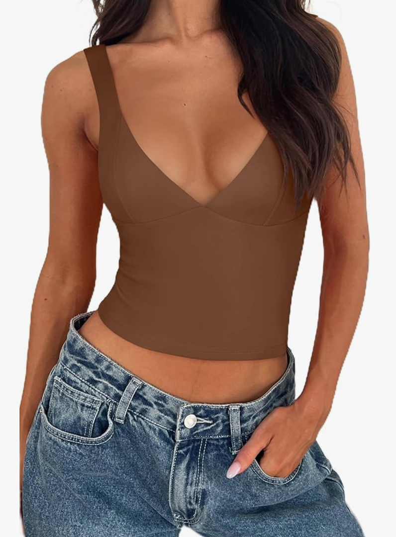 REORIA Women's Summer Sexy Deep V Neck Sleeveless Slim Fit Trendy Y2k Corset Cami Crop Tank Tops