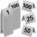 Wenqik 100 Pack Stainless Steel Table Numbers 76-100, 2 x 1.6 Inch Double Sided Tent Style Number Signs Tabletop Display Cards for Wedding Reception, Restaurant, Party, Cafe and Event Seating