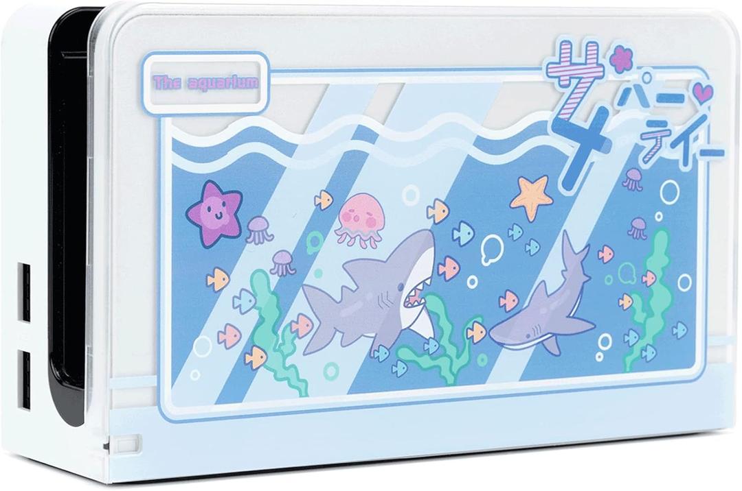 GeekShare Anti Scratch Switch OLED Dock Cover- Hard Faceplate Sleeve Pad for Switch OLED Dock- DIY Replacement Shell Compatible with Switch OLED Dock - Shark Party (for Switch OLED Model)