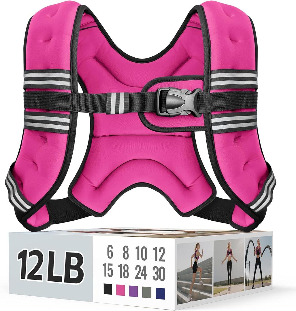 Zeerun Weighted Vest for Women & Men with Reflective Stripe and Adjustable Buckle, Comfortable & Durable Rucking Vest for Walking, Running & Strength Training (12 lb, Pink)