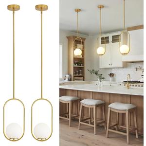 Yunnix Pendant Lights Modern Gold Globe Pendant Light Kitchen Island Dining Room Light Fixture Pendant Lights for Bedroom Pendant Light Fixture One Light (Bulb Not Included) 2 Pack