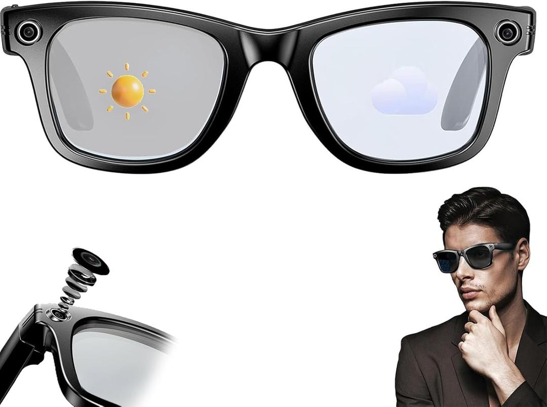 AI Smart Glasses, 800W Camera & 1080P Video, Smart Glasses with Camera and Bluetooth, AI Glasses for Calls & Musi,UV Protection,Anti-Blue Light Glasses Everyday Wear (Colour Change)