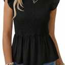 SHEWIN Womens Blouses Peplum Babydoll Summer Tops Ruffle Sleeve Dressy Casual Elegant Ladies Solid Shirts Spring Clothes (Small, Black)