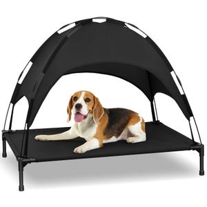 Heeyoo Elevated Dog Bed with Canopy, Portable Dog Cot with Removable Shade Tent, Outdoor Raised Pet Cot Cooling Bed for Dogs (42"L x 31"W x 7.5"H, Black)