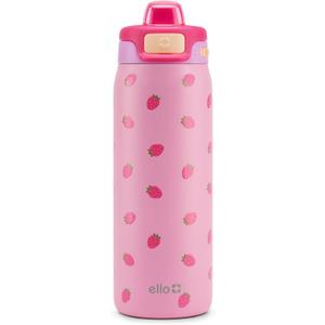 Ello Pop & Fill 18oz Stainless Steel Kids Water Bottle with Quick Fill Lid | Vacuum Insulated BPA Free Bottle with Leak Proof Straw and Chug Lid, Dishwasher Safe, Gift For Kids Teens, Strawberries