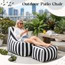 Briwooody Outdoor Bean Bag Chair with Ottoman, Large Patio Lounge Chair for Adults, Thick Filled Lounger for Pool, Deck, Backyard Relaxation Seating(Black,White Stripes)