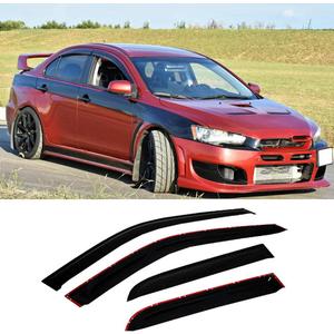 94039 Original Side Window Visors Wind Vent Deflector fit for 2007-2016 Mitsubishi Lancer,4pcs Outside Mount Style Dark Smoke Nice Sun Rain Guards Set