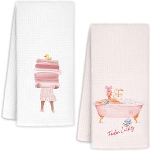 Pink Cute Hand Towels for Bathroom Set of 2, Preppy Light Pink Cute Hand Dish Towel 16x24 Inch for Kitchen Bathroom Accessories Girly, Preppy Bathroom Decor