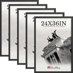 24x36 Poster Frame 5 Pack, Black Solid Wood Picture Frame for Wall