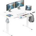 SHW 55 x 28 Inches Electric Height Adjustable Standing Desk with Drawer and Memory Preset, White