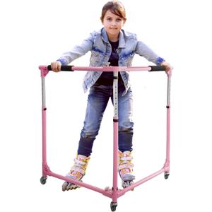 GanFindX Folding Skater Aid for Kids Roller Skating, Roller Skate Trainer for Kids Toddler Adjustable Height Training Walker (Pink)