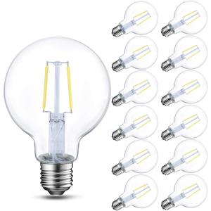 Energetic 12-Pack LED Globe G25 Dimmable Edison Light Bulb, 40 Watt Equivalent, 5000K,350LM, E26 Medium Screw Base, Christmas Light, G80 LED Edison Light Bulb, UL Listed