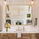 Gold Wall Mirror for Bathroom 28X36 Inch Stainless Steel Metal Frame Bathroom Vanity Mirror Rounded Rectangle Mirror Rustproof for Entryway, Living Room Hangs Vertically or Horizontally